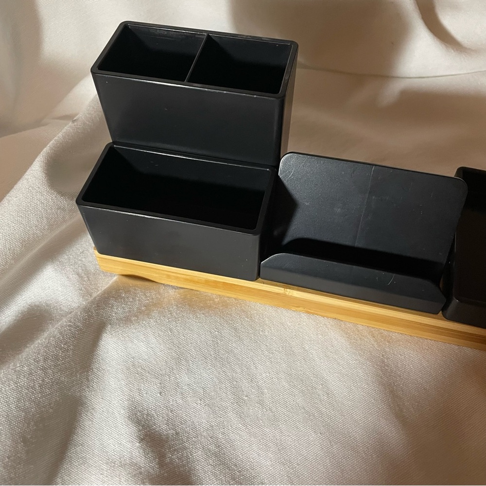 Customizable Black Desk Organizer with Bamboo Base - Customizable Trays - Picture 3 of 3